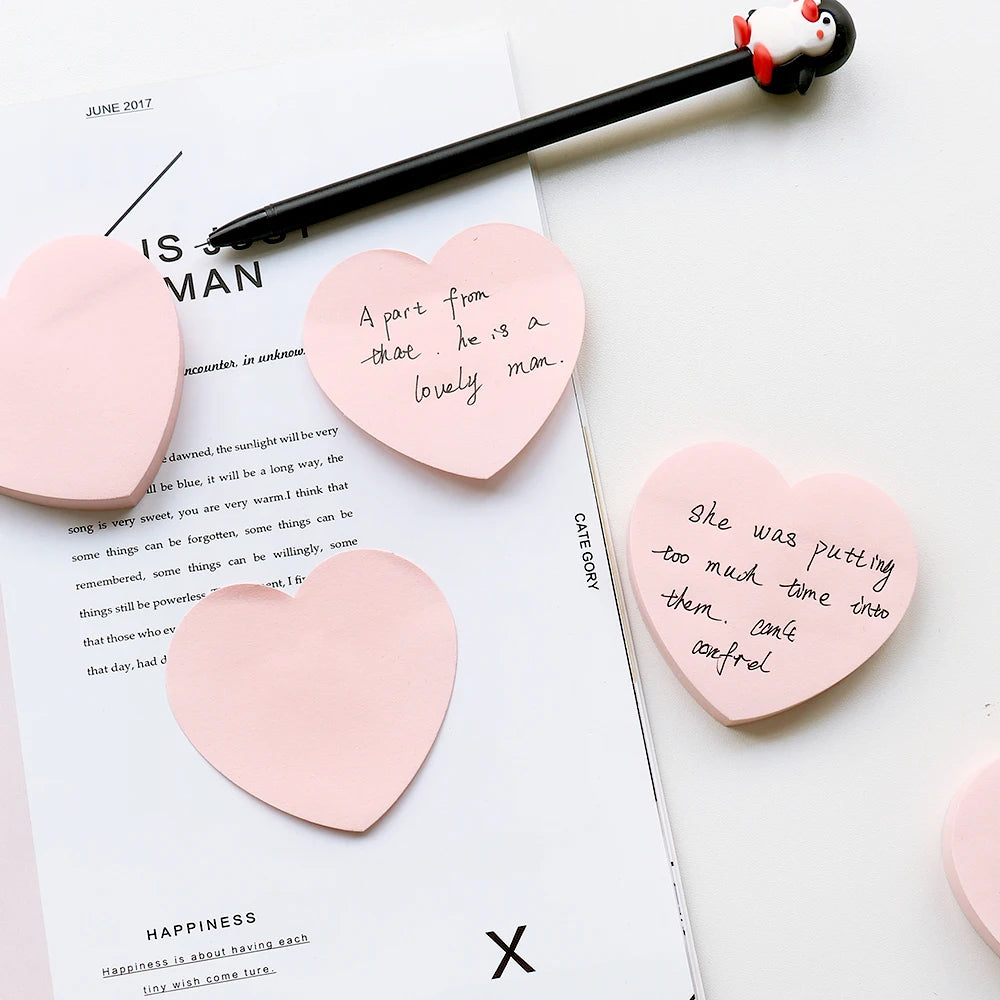 100Sheets/Set heart shape Memo Pad Creative Adhesive pink Color Note Paper Tearable DIY Scrapbook Paper Students