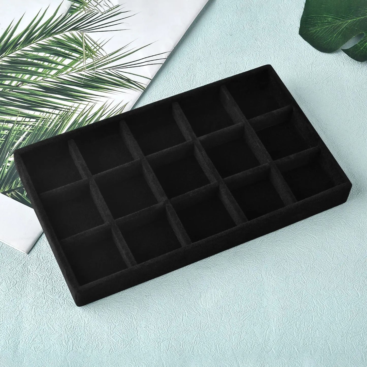 Black/Dark Green Flannel Jewelry Storage Box Household Drawer Earring Necklace Ring Tray Head Rope Ear Clip Display Storage Tray