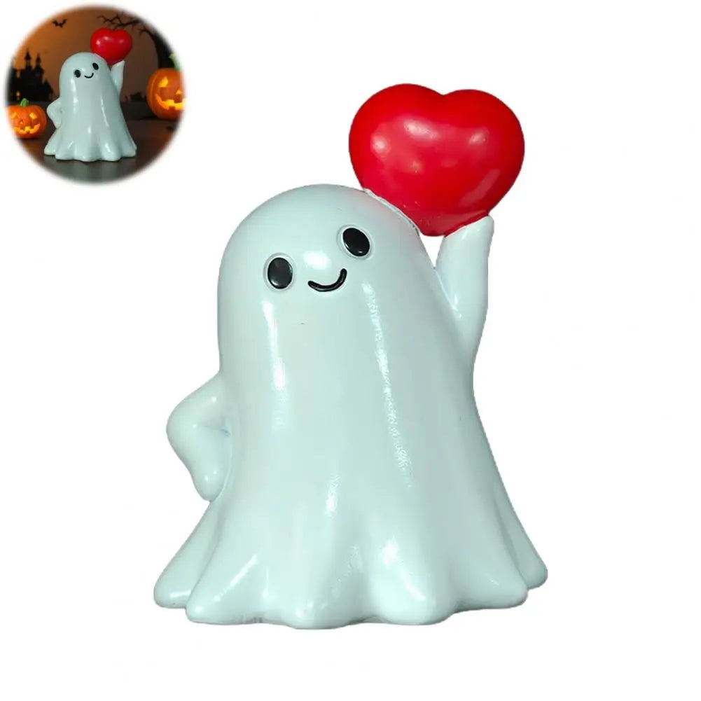 Cute Ghost Decoration Ceramic Ghost Ornament Spooky Halloween Ghost Figurine Resin Desktop Ornament for Home Office for Party