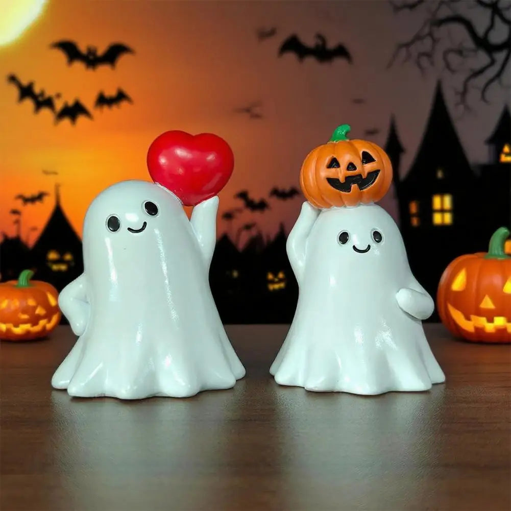 Cute Ghost Decoration Ceramic Ghost Ornament Spooky Halloween Ghost Figurine Resin Desktop Ornament for Home Office for Party