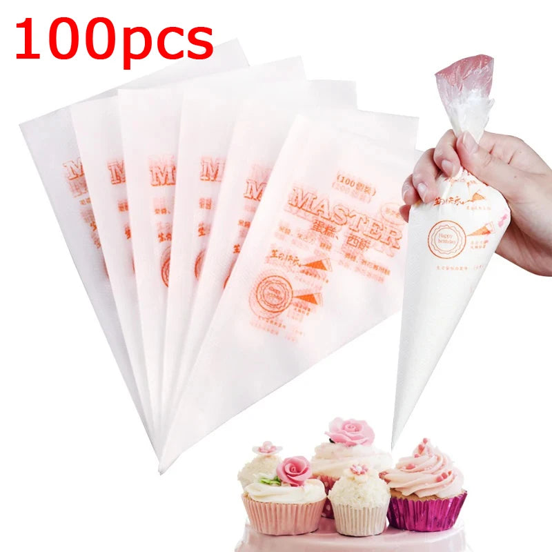 100pcs/lot Disposable Pastry Bag Transparent Plastic Household Kitchen Cake Decoration Cream DIY Tools Cookie Piping Bags