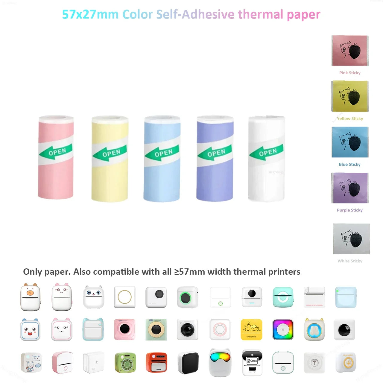 Thermal Mini Printer Portable Inkless Sticker Cut Small Pocket Printer