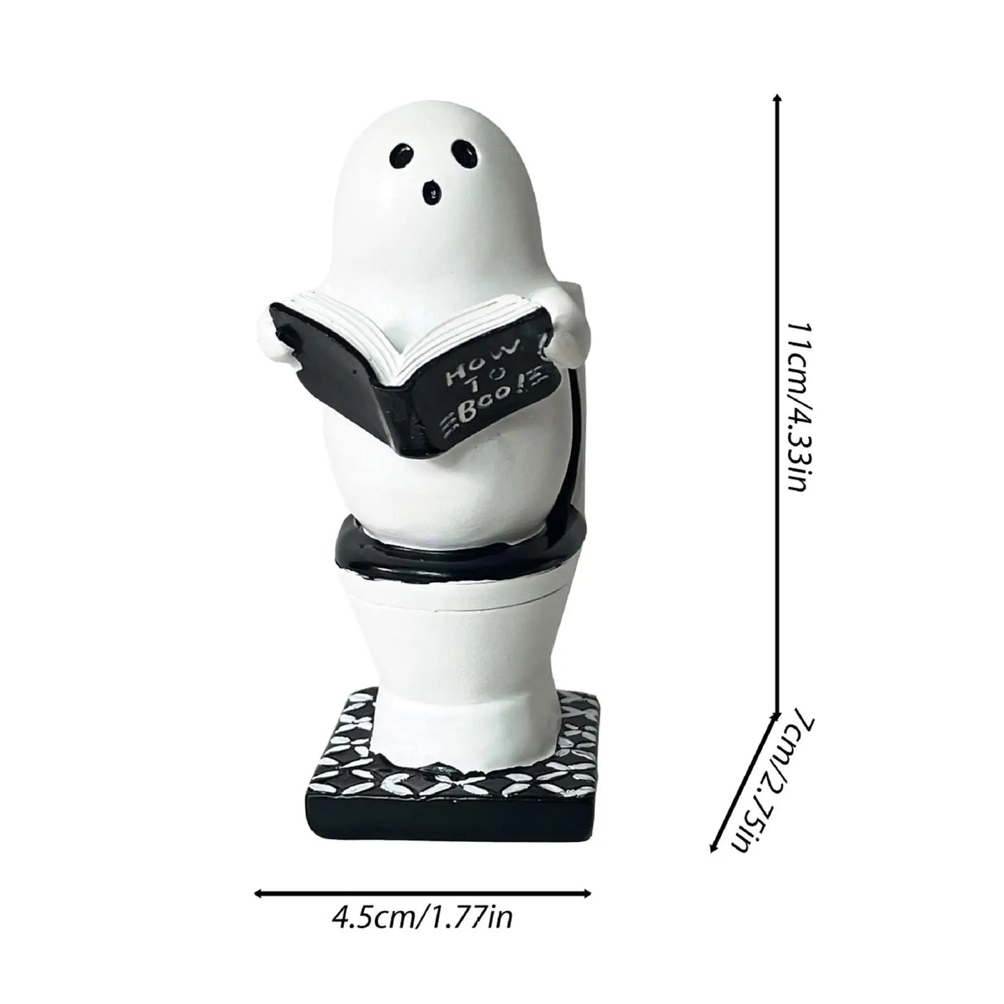 Halloween Cute Ghost Toilet Reading Statue Ornament Gothic Festive Sculpture Figurine Home Office Desktop Decoration Crafts Gift