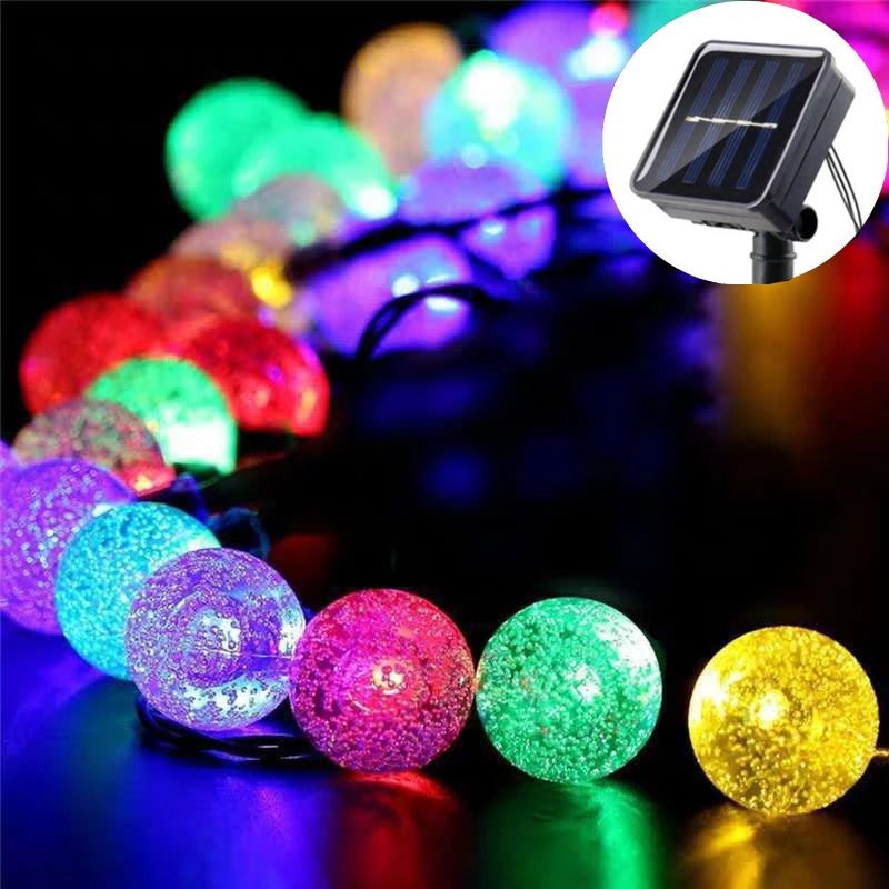20/50/100 LED Solar String Lights, Warm White, Outdoor Crystal Globe Lights, Waterproof Solar Festoon Fairy Light For Garden