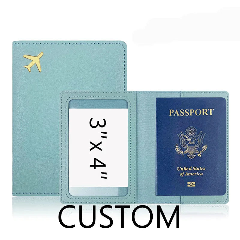 Personalize Initials Passport Holder Gold Airplane Travel Accessory Cover Custom Name Wedding Gift Company Logo Passport Sleeve