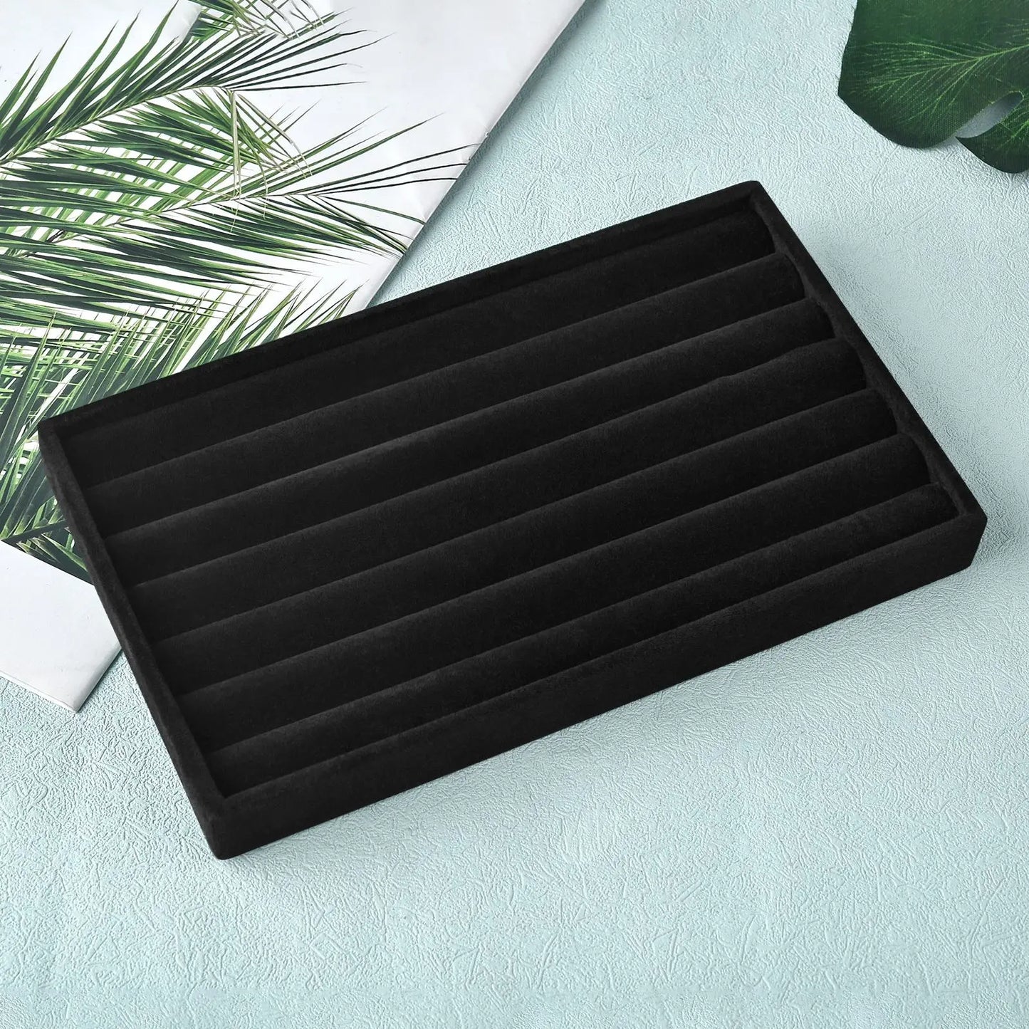 Black/Dark Green Flannel Jewelry Storage Box Household Drawer Earring Necklace Ring Tray Head Rope Ear Clip Display Storage Tray