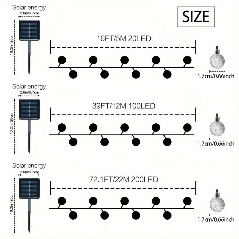 20/50/100 LED Solar String Lights, Warm White, Outdoor Crystal Globe Lights, Waterproof Solar Festoon Fairy Light For Garden