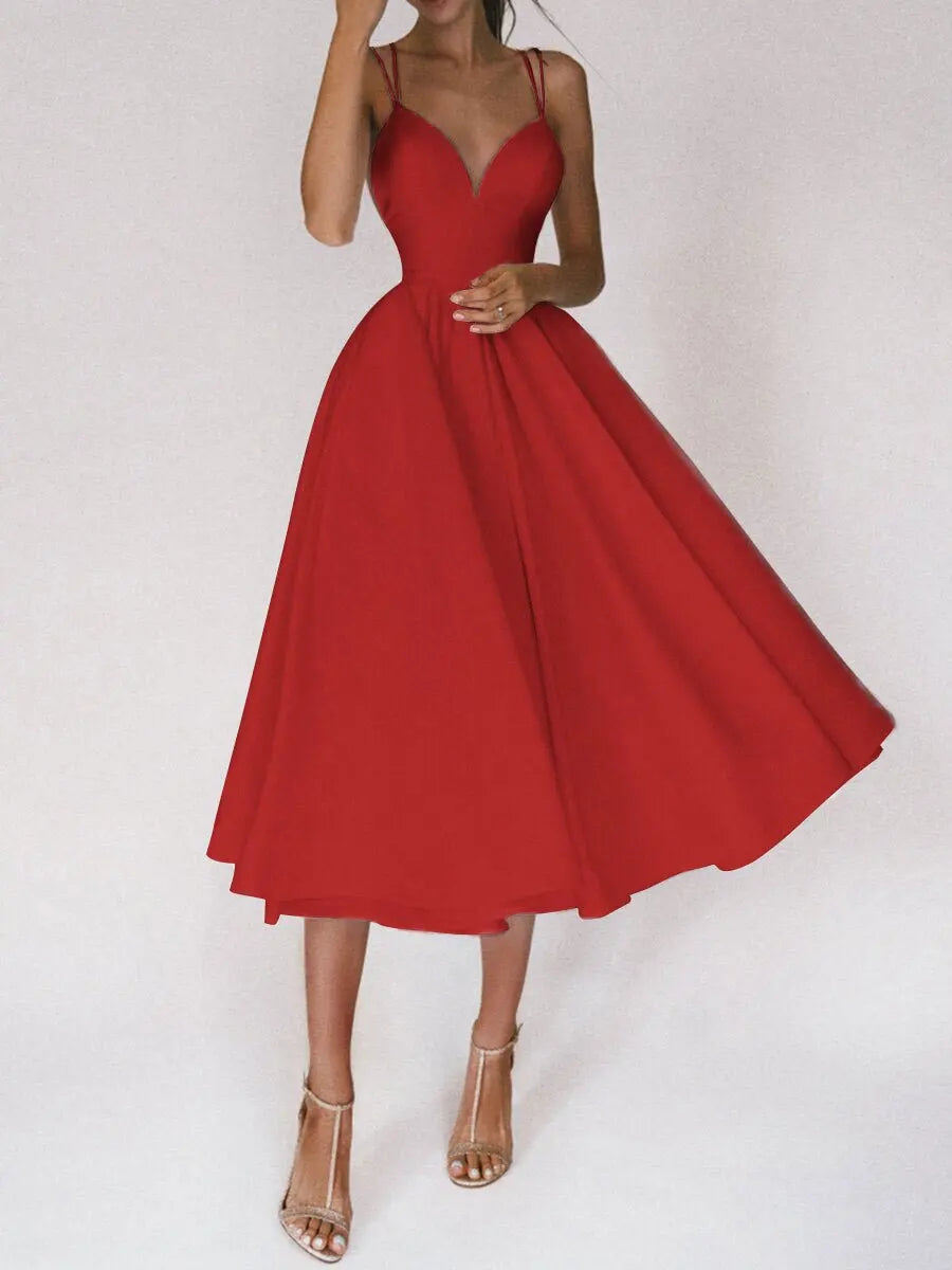 Strap V-neck Sexy Solid Party Dress Women's Backless Casual Wear 2023 Sweet and Elegant Large Swing Women's Dress Street Dress