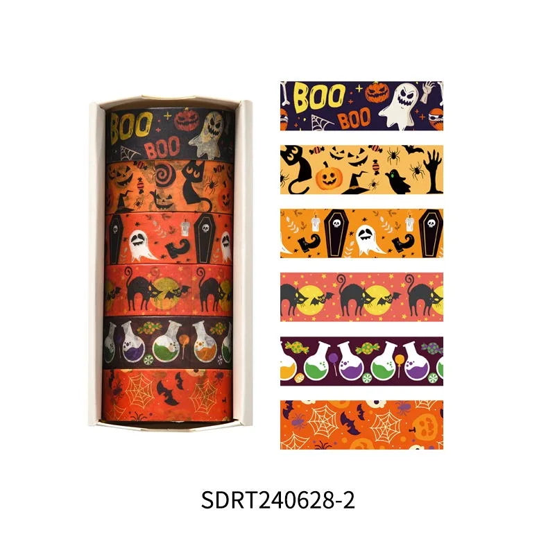 6rolls Happy Halloween Washi Tape Set Pumpkin Ghost Adhesive Paper Masking Tapes Decoration Stickers for Diary Album A7706