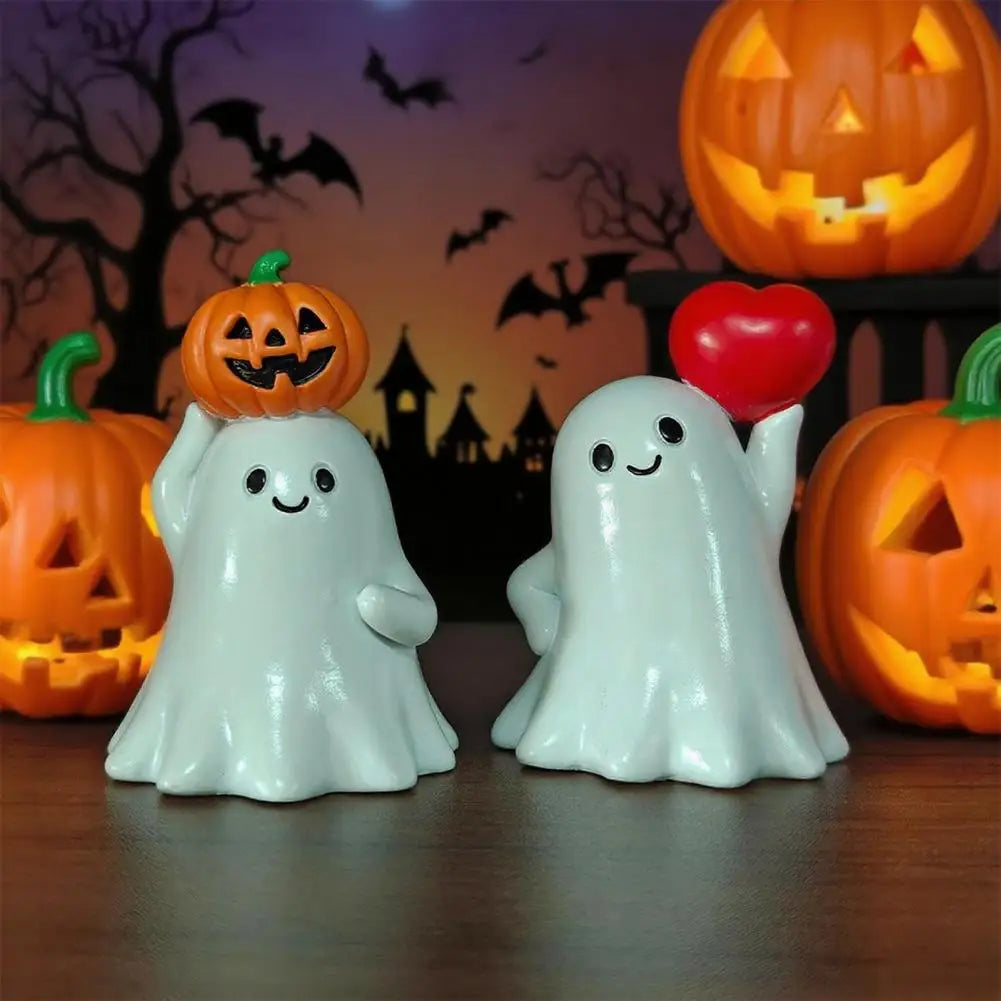 Cute Ghost Decoration Ceramic Ghost Ornament Spooky Halloween Ghost Figurine Resin Desktop Ornament for Home Office for Party