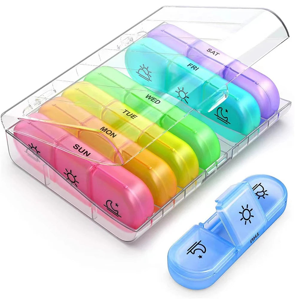 1pcs Pill Box 7 days Organizer 21 grids 3 Times One Day Portable Travel with Large Compartments for Vitamins Medicine Fish Oils