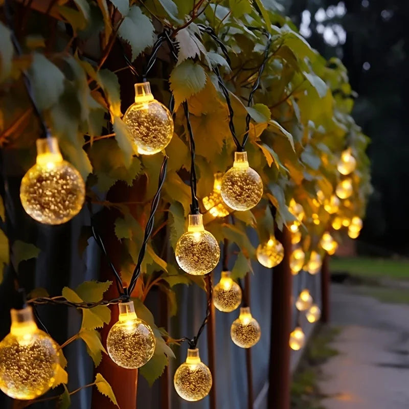 20/50/100 LED Solar String Lights, Warm White, Outdoor Crystal Globe Lights, Waterproof Solar Festoon Fairy Light For Garden