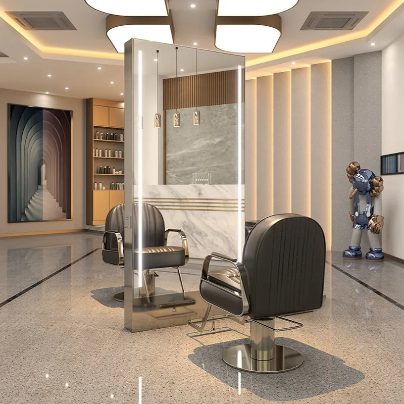 Hairdresser Mirror Desk Salon Mirror Barber Shop Floor Hair Cutting Net Red Double-sided with Lights Against Wall Perm Dyeing