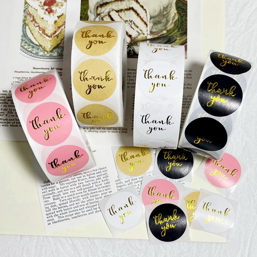 Thank You For The Stickers Stickers Pink And Black Hot Stamping Sealing Envelope Gift, Wedding Roll Up And Circular Shape