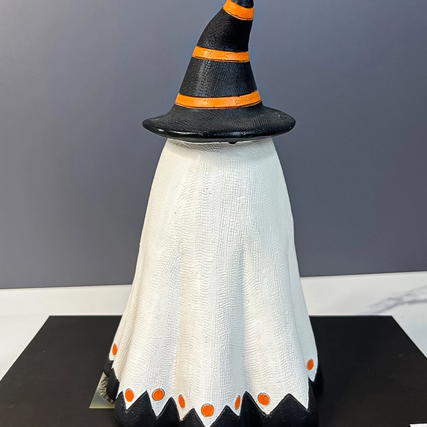 Cute Resin Ghost Figurine Halloween Spooky Ornament Holding Pumpkin for Home Office Living Room Bar Decor