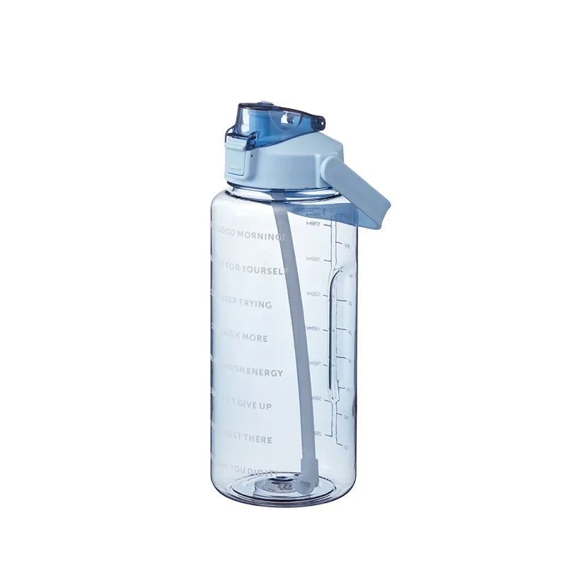 2000ml Sports Drinking Bottles with Time Marker with Straw Large Capacity Drinkware