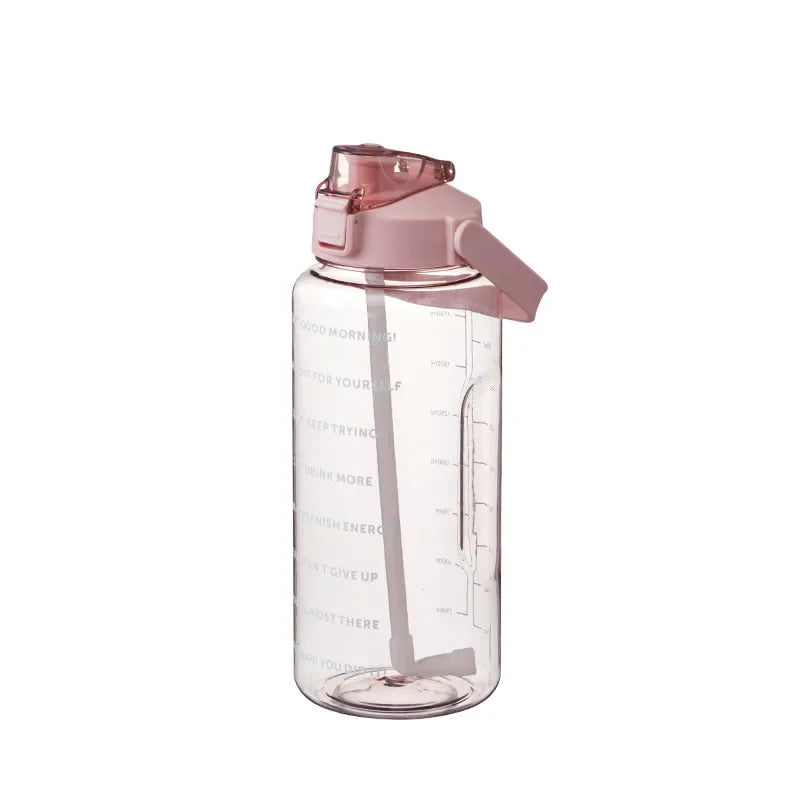 2000ml Sports Drinking Bottles with Time Marker with Straw Large Capacity Drinkware
