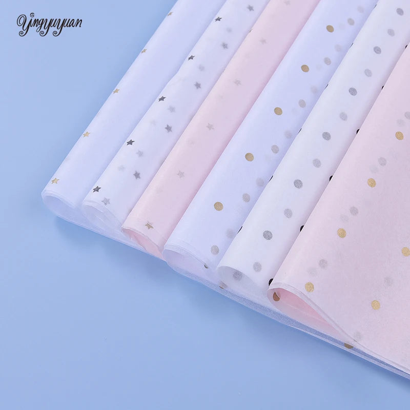 10 Sheets/lot 50*70 Cm Gift Wrapping Paper DIY Handmade Craft Star Love Dot Pattern Tissue Paper Floral Packaging Material