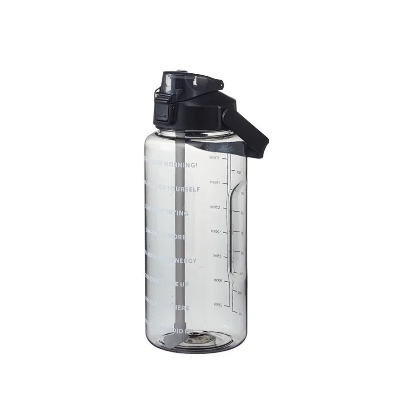 2000ml Sports Drinking Bottles with Time Marker with Straw Large Capacity Drinkware