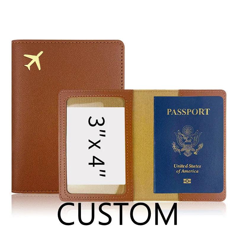 Personalize Initials Passport Holder Gold Airplane Travel Accessory Cover Custom Name Wedding Gift Company Logo Passport Sleeve