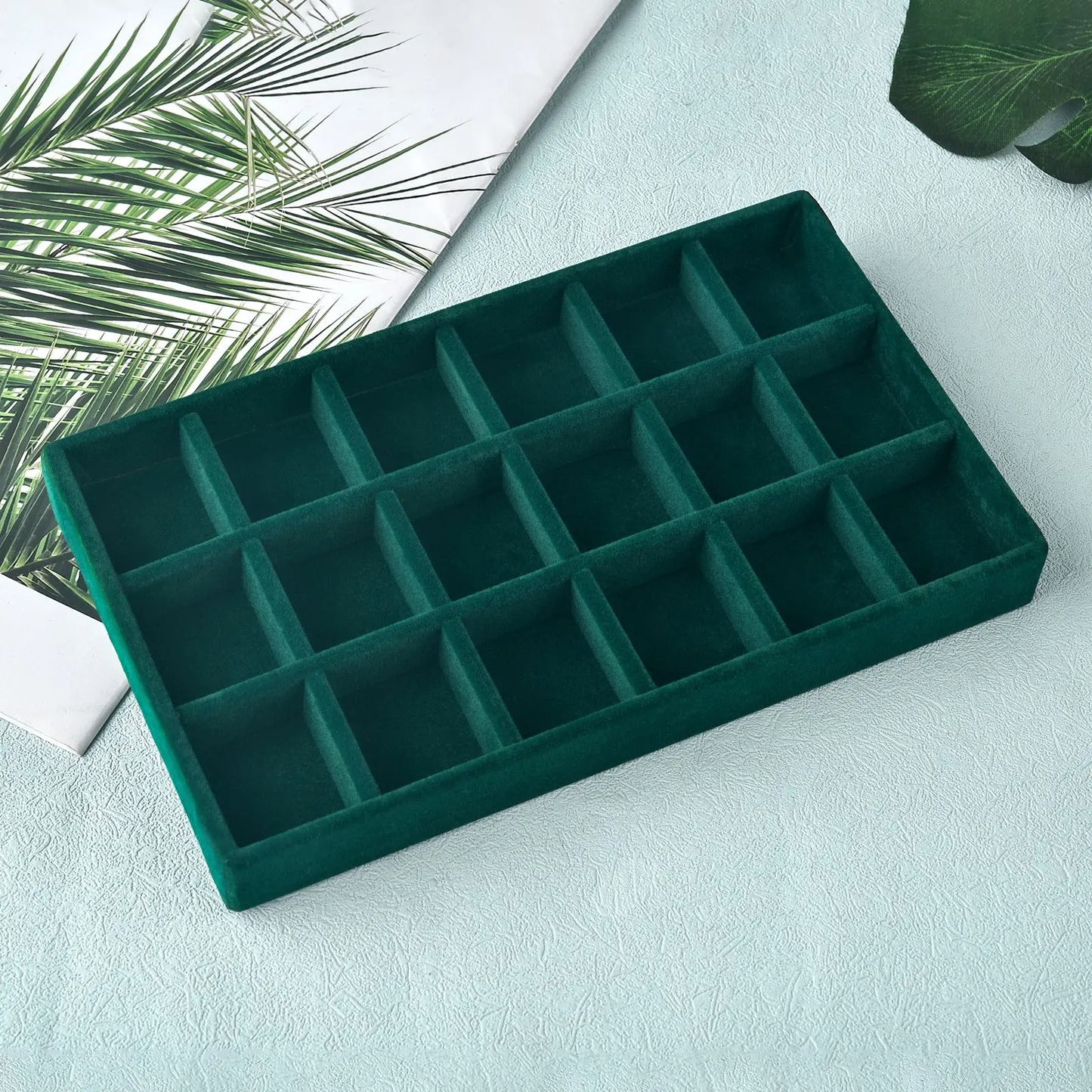 Black/Dark Green Flannel Jewelry Storage Box Household Drawer Earring Necklace Ring Tray Head Rope Ear Clip Display Storage Tray