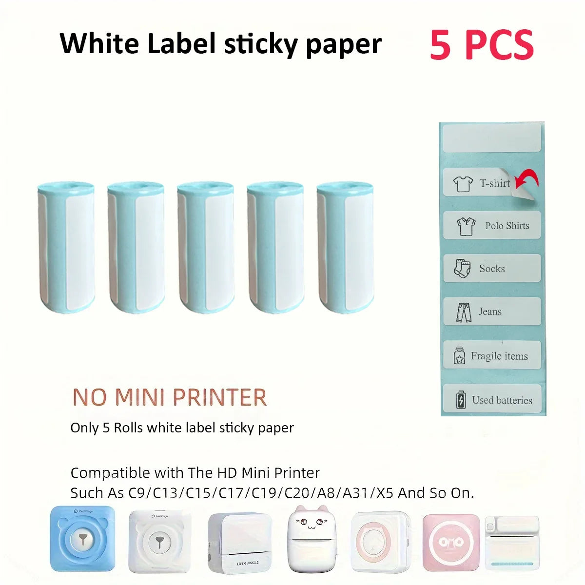 Thermal Mini Printer Portable Inkless Sticker Cut Small Pocket Printer