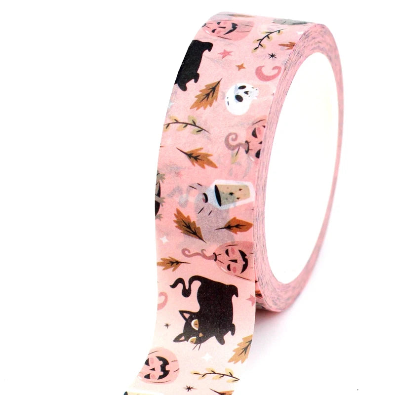 2023 NEW 1X 10M Decorative Happy Halloween Cats Pumpkins Leaves Washi Tape for Planner Masking Tape Kawaii Papeleria