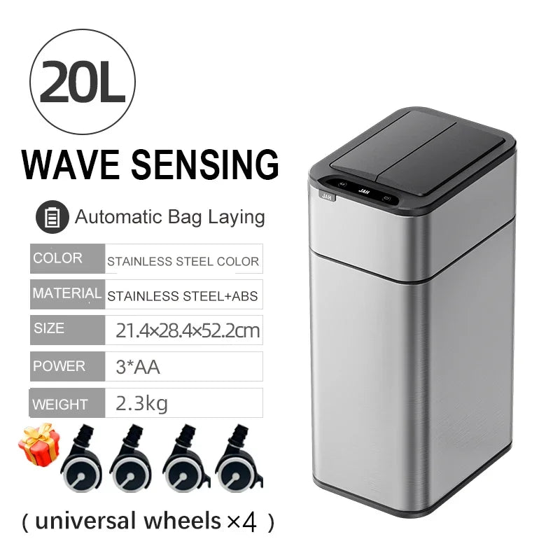 20L/15L Kitchen Smart Trash Can Stainless Steel Garbage Bin with wheels Waste Bin Luxury Toilet Trash BasketHome Wastebasket