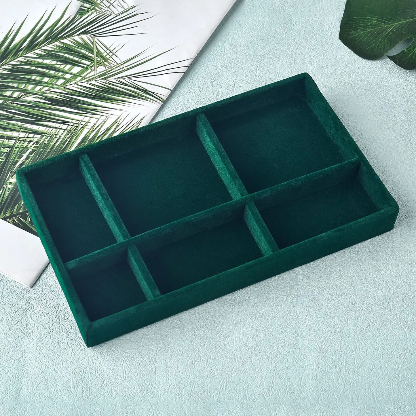 Black/Dark Green Flannel Jewelry Storage Box Household Drawer Earring Necklace Ring Tray Head Rope Ear Clip Display Storage Tray
