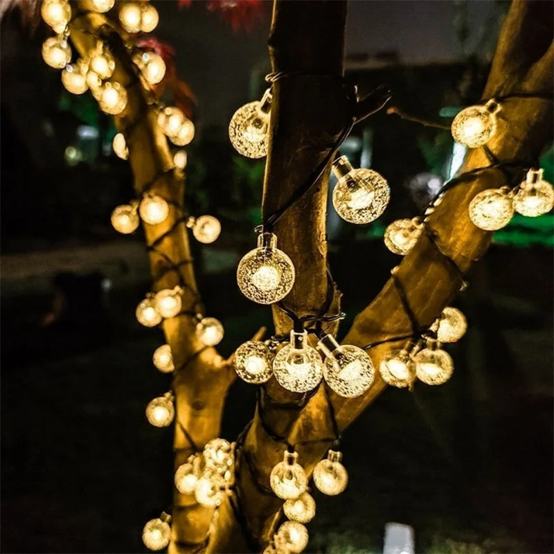 20/50/100 LED Solar String Lights, Warm White, Outdoor Crystal Globe Lights, Waterproof Solar Festoon Fairy Light For Garden