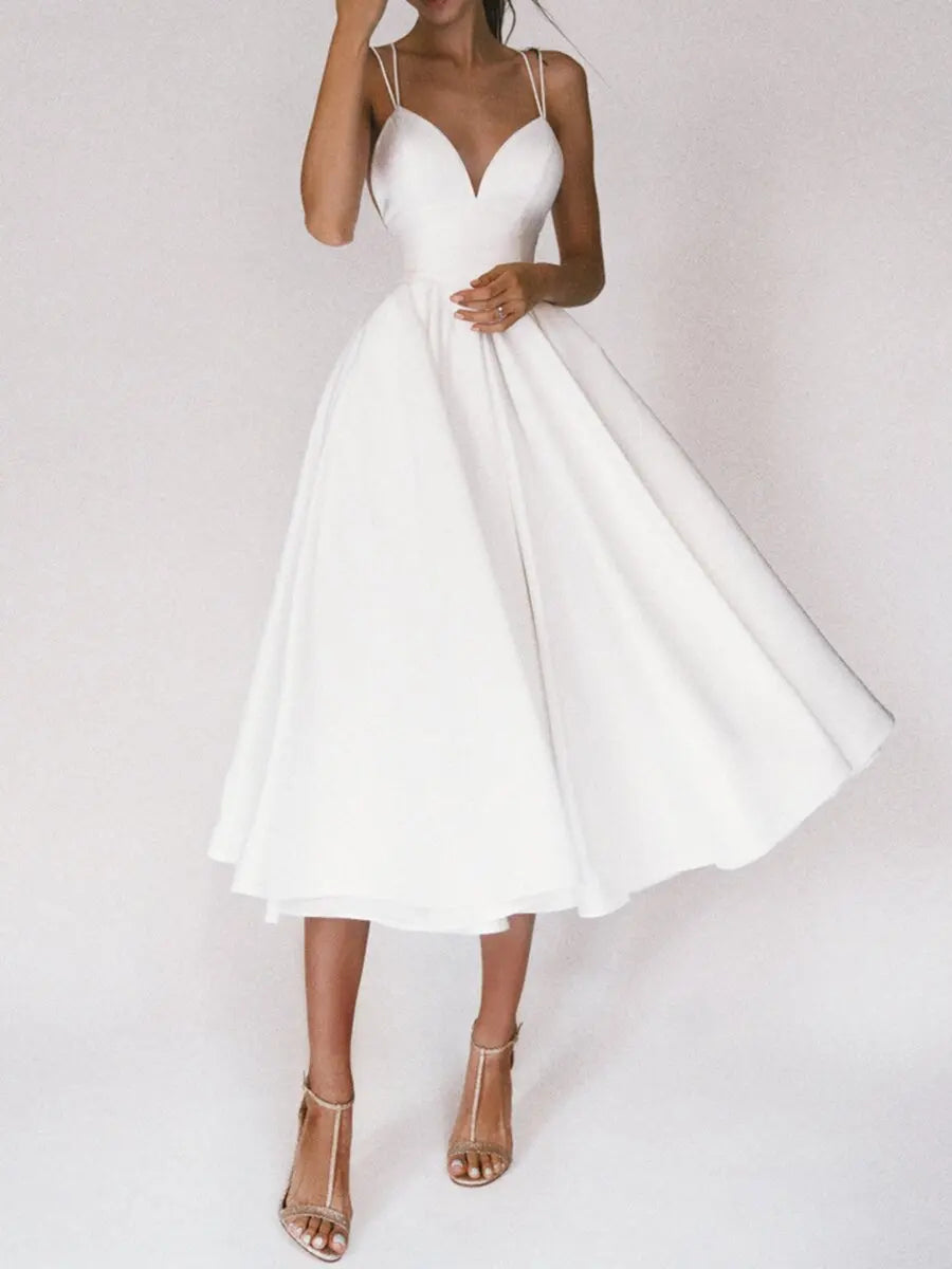 Strap V-neck Sexy Solid Party Dress Women's Backless Casual Wear 2023 Sweet and Elegant Large Swing Women's Dress Street Dress