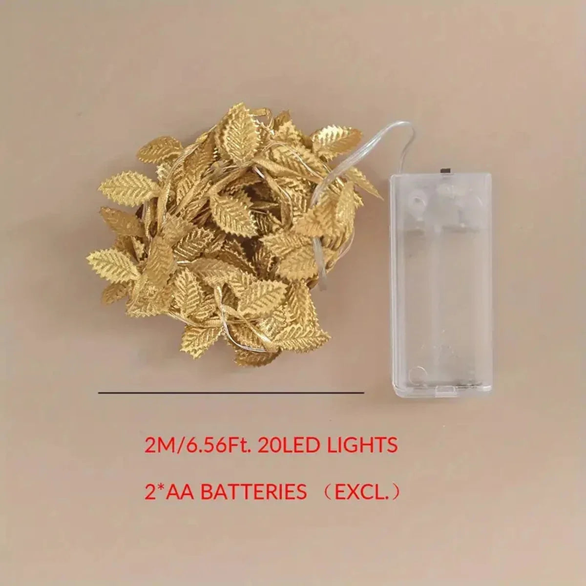 1PC 2M 20LED Golden Tiny Leaves Fairy Light Battery Powerd Led Copper Wire String Lights for Wedding Home Party DIY Xmas Decor