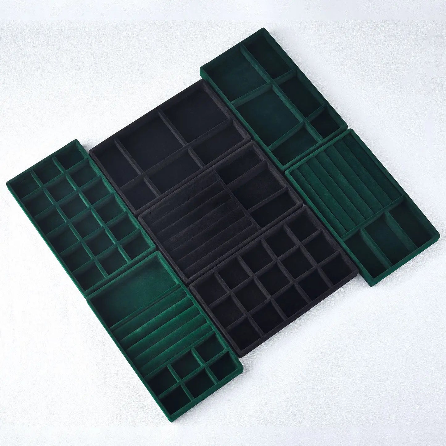 Black/Dark Green Flannel Jewelry Storage Box Household Drawer Earring Necklace Ring Tray Head Rope Ear Clip Display Storage Tray
