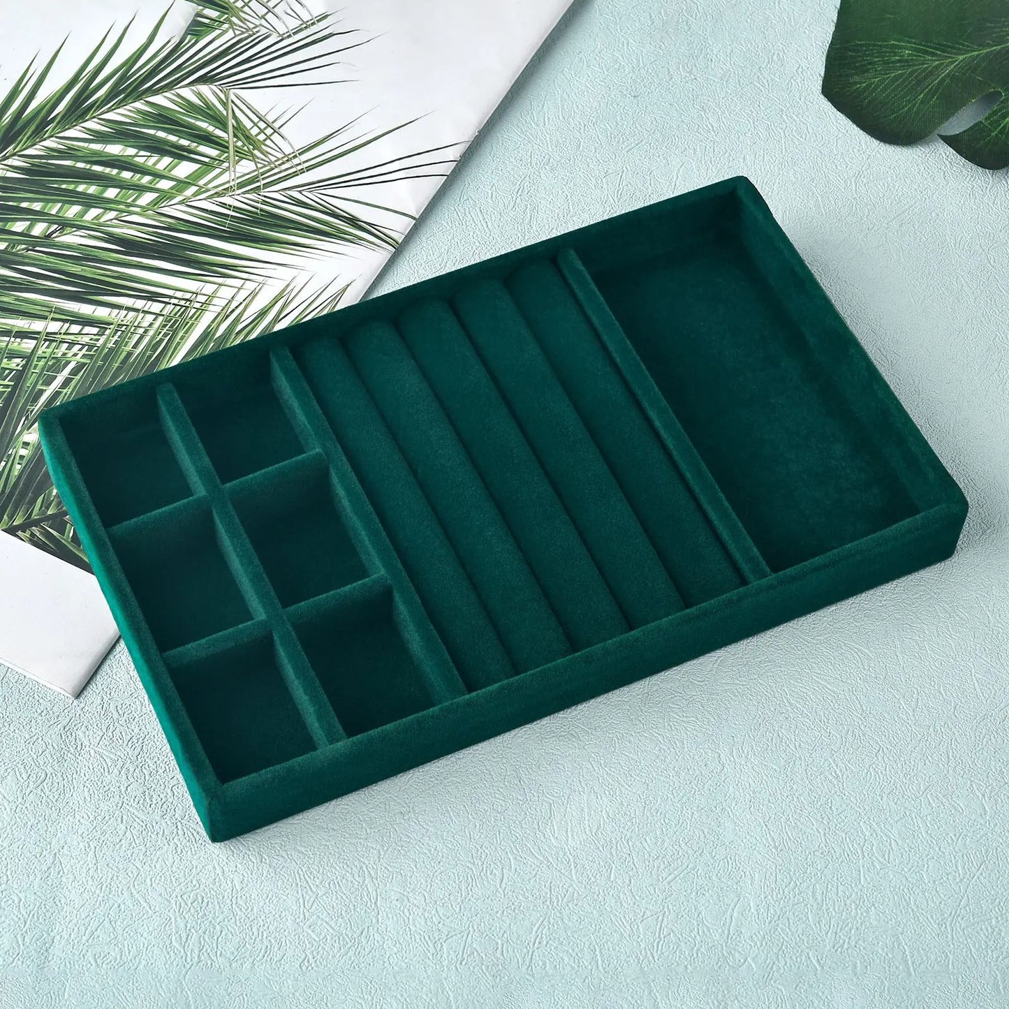 Black/Dark Green Flannel Jewelry Storage Box Household Drawer Earring Necklace Ring Tray Head Rope Ear Clip Display Storage Tray