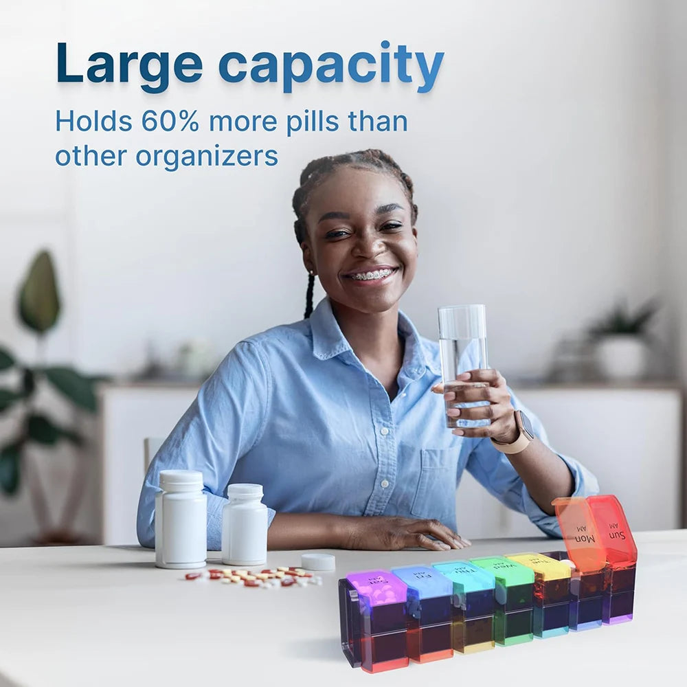 Extra Large Weekly Pill Organizer 2 Times a Day Am Pm 7 Day Oversized Daily Vitamin Organizer Pill Container Medicine Holder