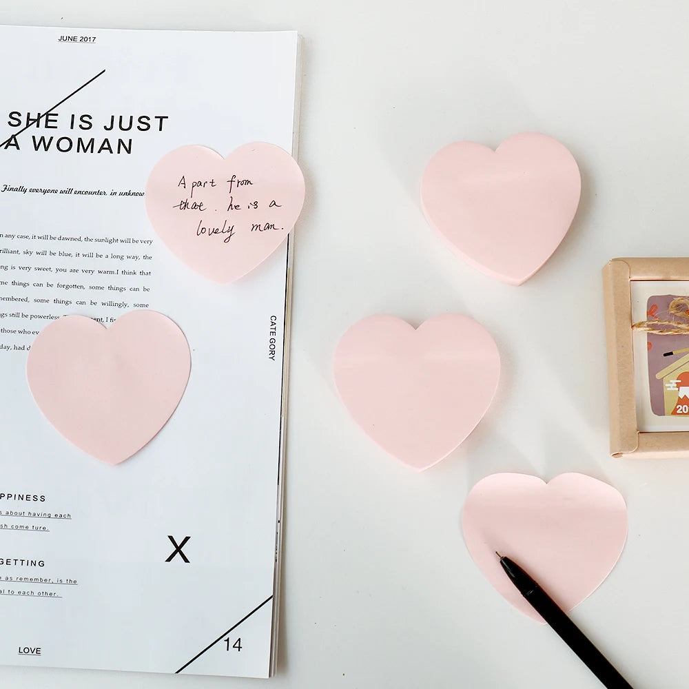100Sheets/Set heart shape Memo Pad Creative Adhesive pink Color Note Paper Tearable DIY Scrapbook Paper Students