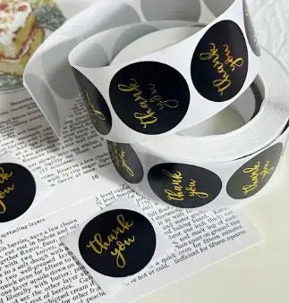Thank You For The Stickers Stickers Pink And Black Hot Stamping Sealing Envelope Gift, Wedding Roll Up And Circular Shape