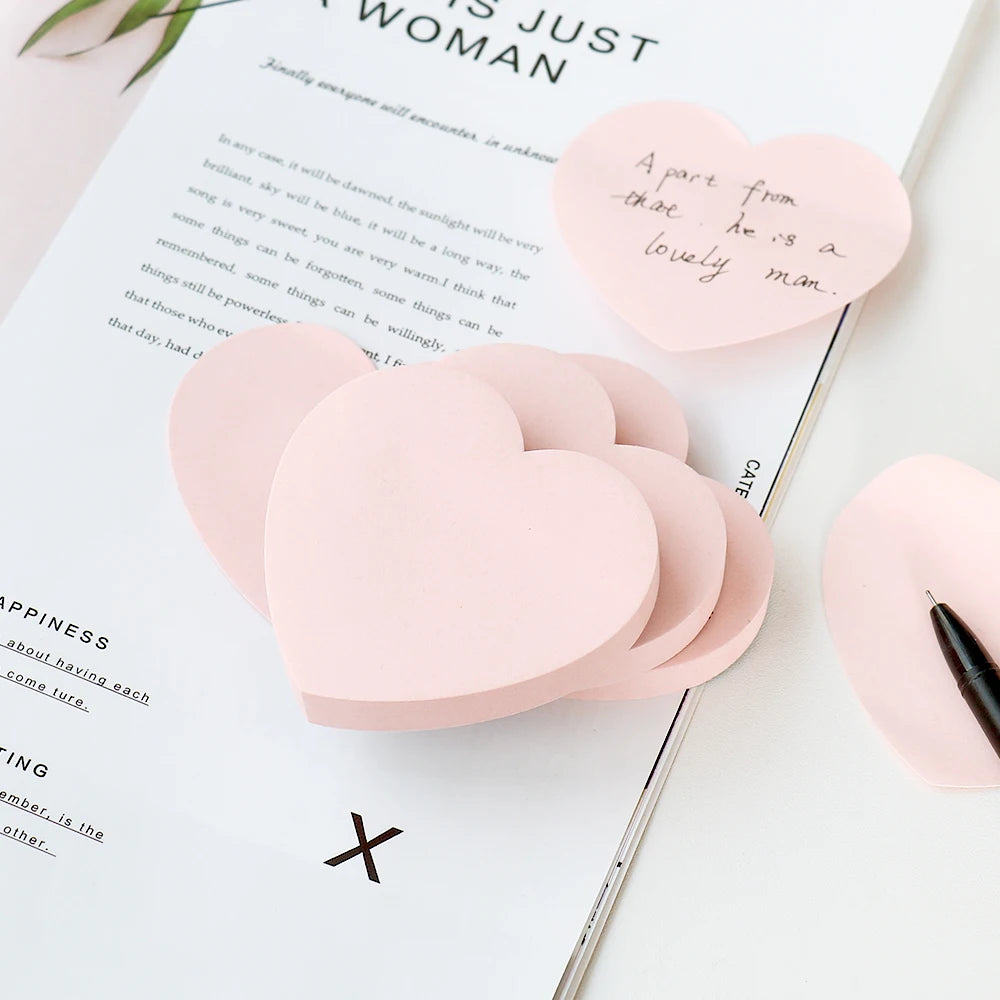 100Sheets/Set heart shape Memo Pad Creative Adhesive pink Color Note Paper Tearable DIY Scrapbook Paper Students
