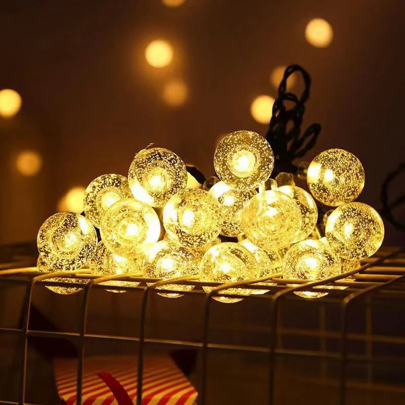 20/50/100 LED Solar String Lights, Warm White, Outdoor Crystal Globe Lights, Waterproof Solar Festoon Fairy Light For Garden