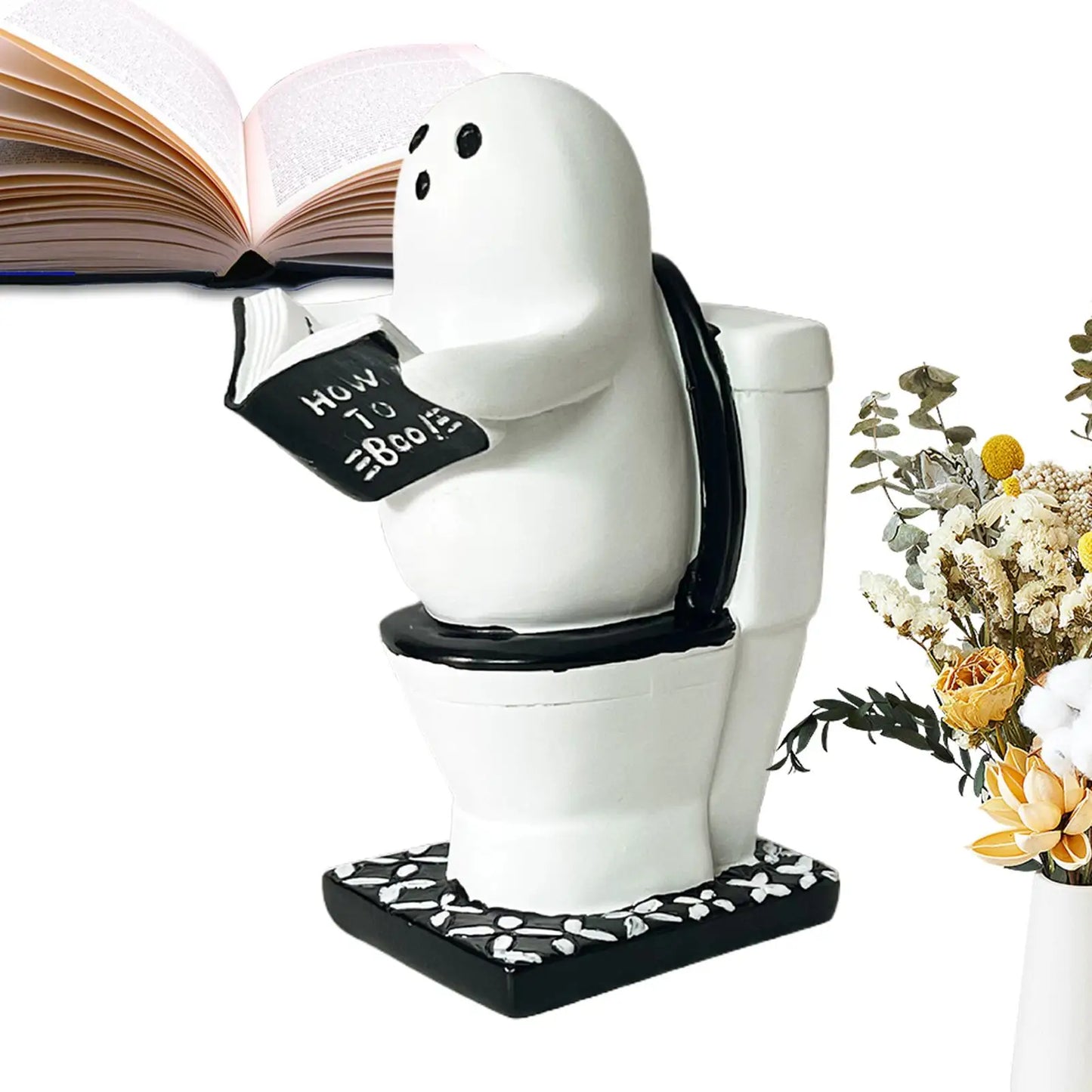 Halloween Cute Ghost Toilet Reading Statue Ornament Gothic Festive Sculpture Figurine Home Office Desktop Decoration Crafts Gift