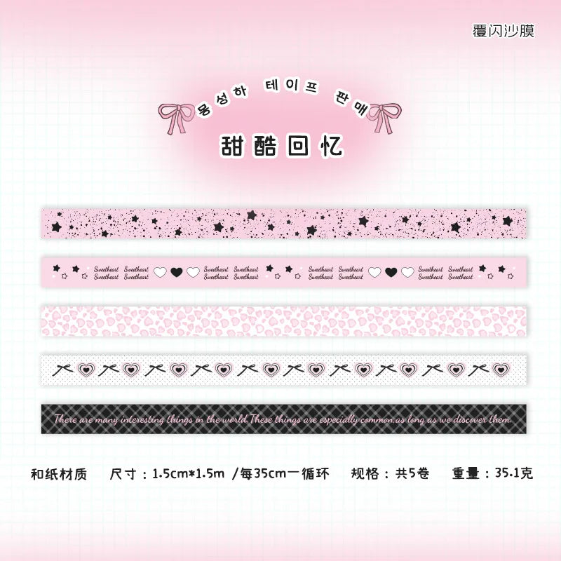 5 roll/lot Cute Girl Heart Washi Tape Sweet Cool Scrapbooking Journal Decorative Adhesive Tapes DIY Material Sticker Stationery