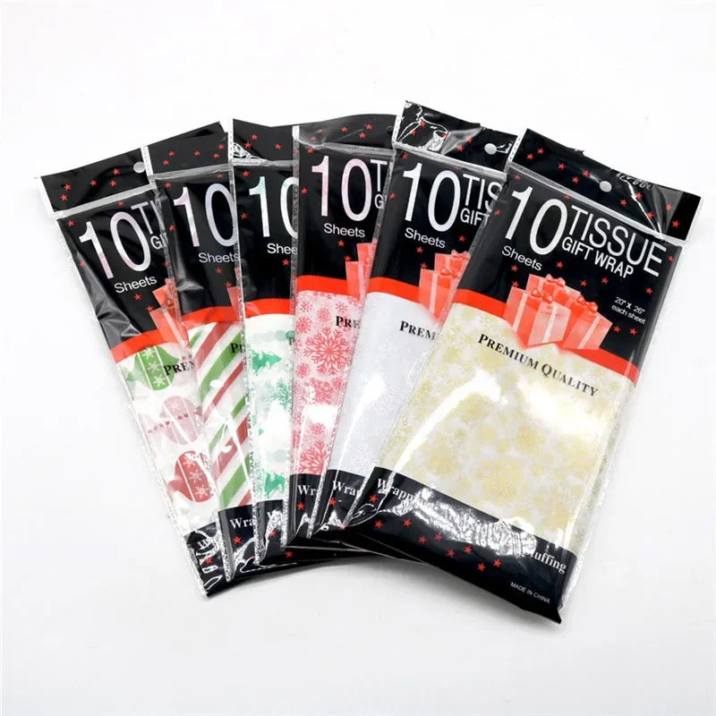 10Pcs/bag Snowflake Print Wrapping Tissue Paper 50*66 Cm Christmas New Year Xmas Party Wedding Flowers Packaging Supplies