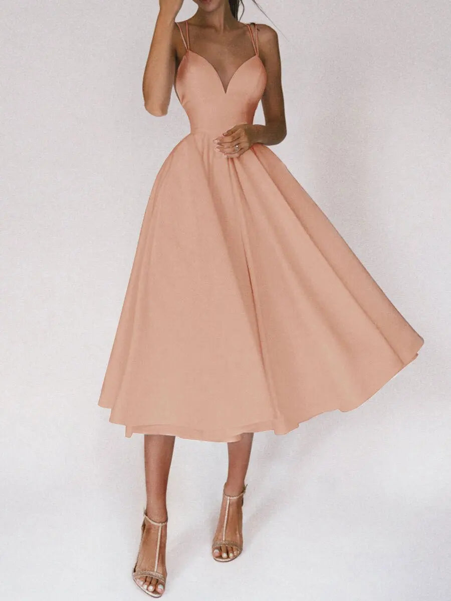 Strap V-neck Sexy Solid Party Dress Women's Backless Casual Wear 2023 Sweet and Elegant Large Swing Women's Dress Street Dress