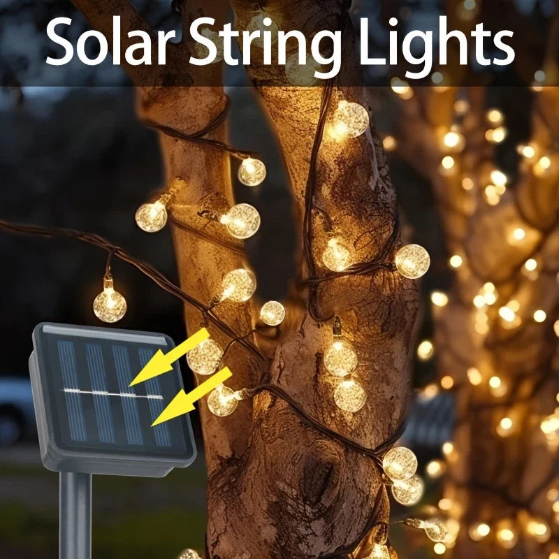 20/50/100 LED Solar String Lights, Warm White, Outdoor Crystal Globe Lights, Waterproof Solar Festoon Fairy Light For Garden