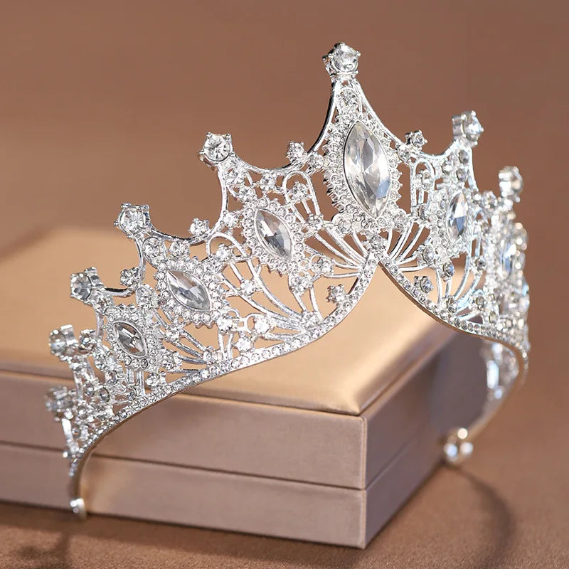 Bridal Headwear Noble Dazzling Silver-Colour Ladies' Crystal Crown Rhinestone Tiara Designed For Wedding Party