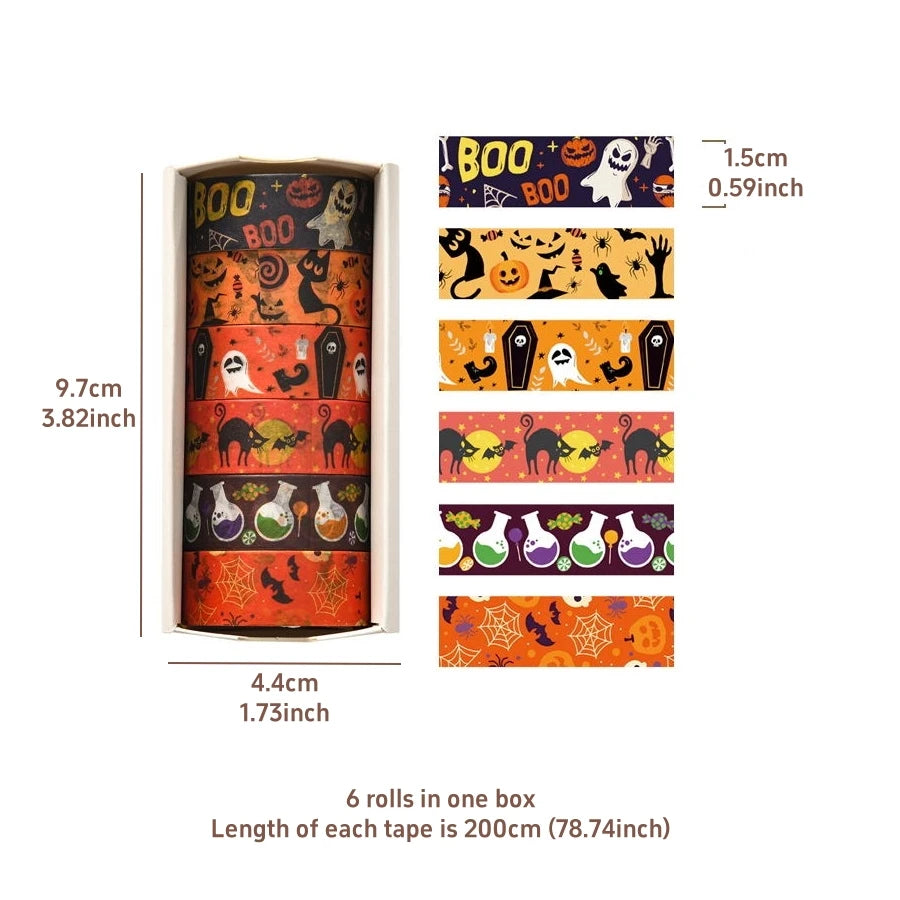 6rolls Happy Halloween Washi Tape Set Pumpkin Ghost Adhesive Paper Masking Tapes Decoration Stickers for Diary Album A7706
