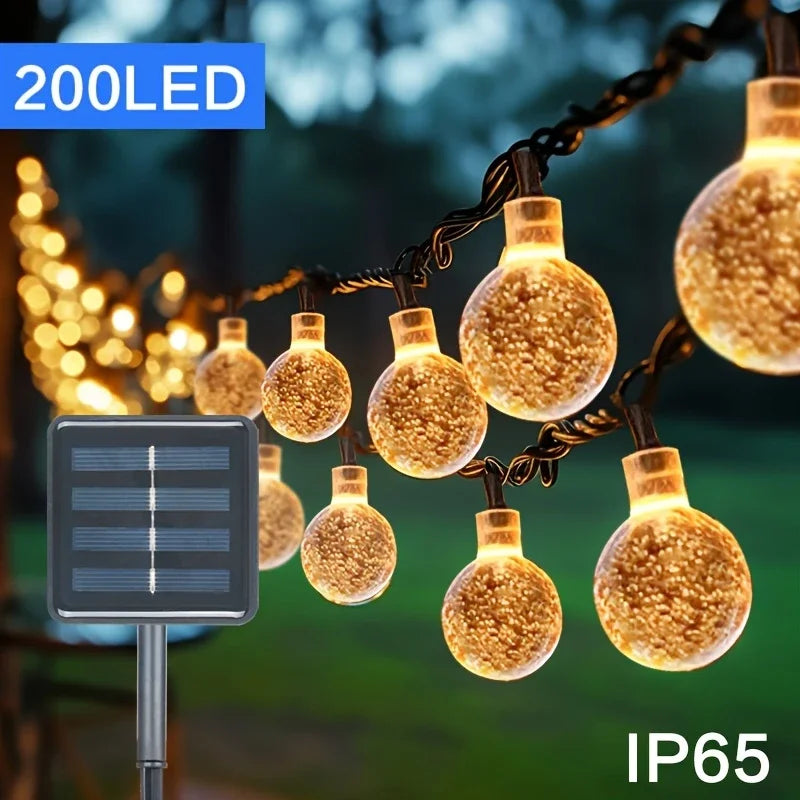 20/50/100 LED Solar String Lights, Warm White, Outdoor Crystal Globe Lights, Waterproof Solar Festoon Fairy Light For Garden