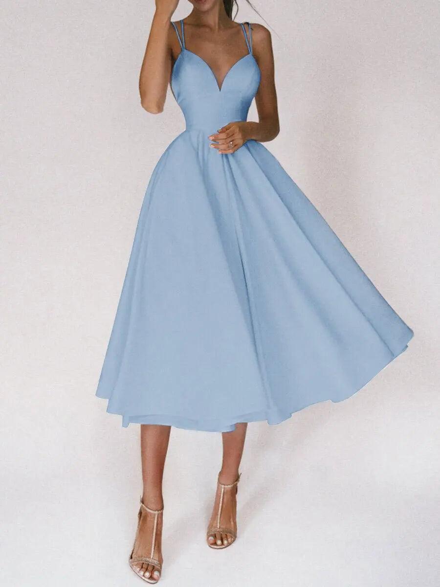Strap V-neck Sexy Solid Party Dress Women's Backless Casual Wear 2023 Sweet and Elegant Large Swing Women's Dress Street Dress