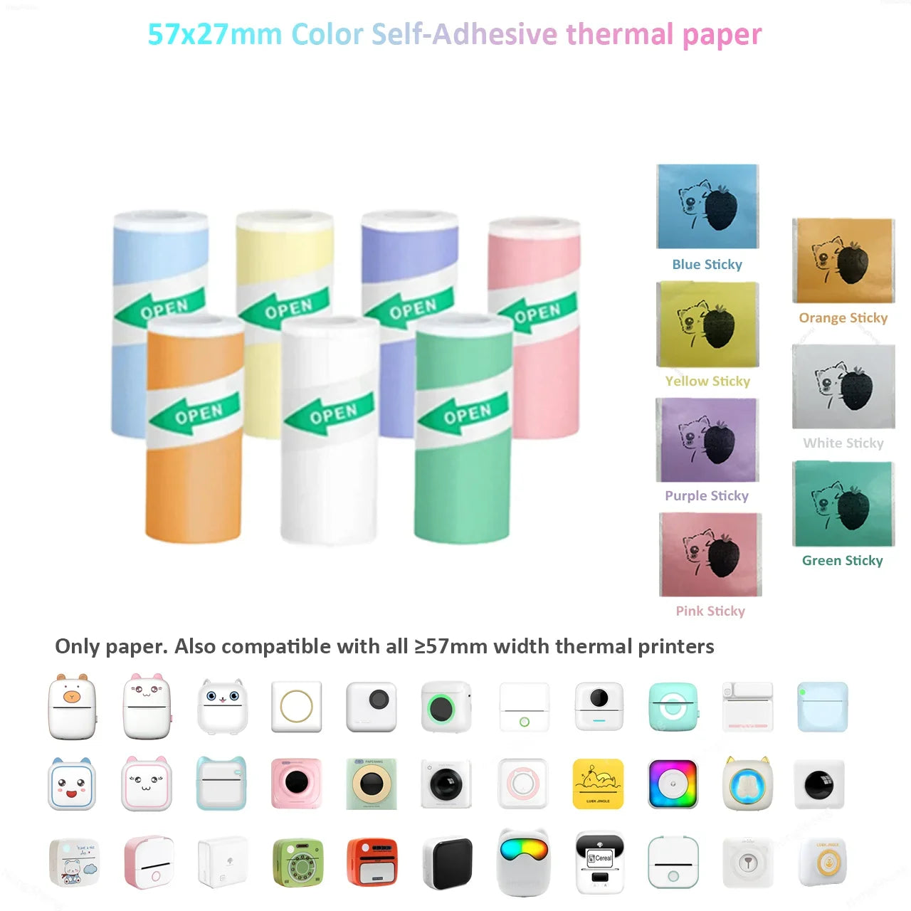 Thermal Mini Printer Portable Inkless Sticker Cut Small Pocket Printer