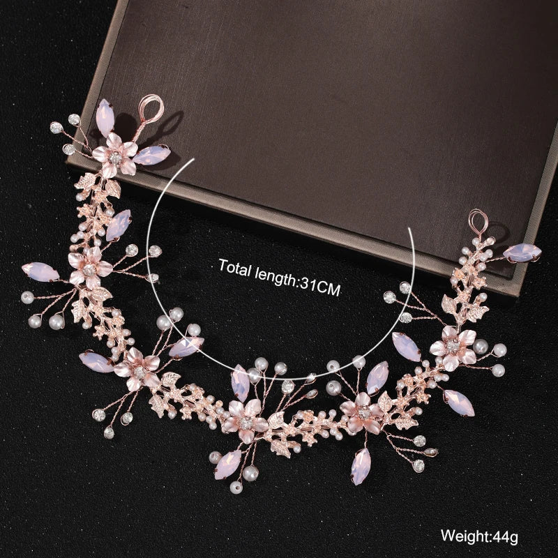 Bridal Hair Accessories Crystal Pearl Headband Tiara Rhinestone Leaf Headband Hairband For Women Elegant Princess Headwear